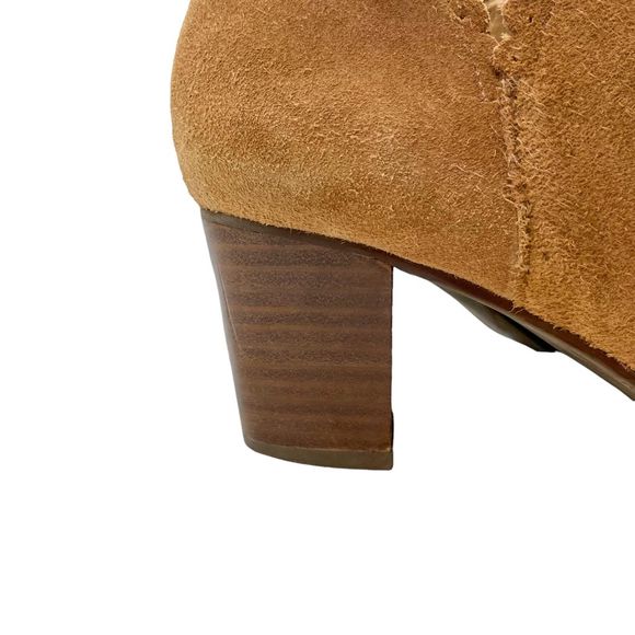 Jack Rogers Marianne Suede Scallop Trim Heeled Ankle Bootie Tan - Picture 8 of 14